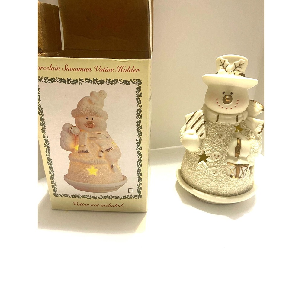 Porcelain Snowman Votive Tea Candleholder Christmas Winter Holiday Figurine